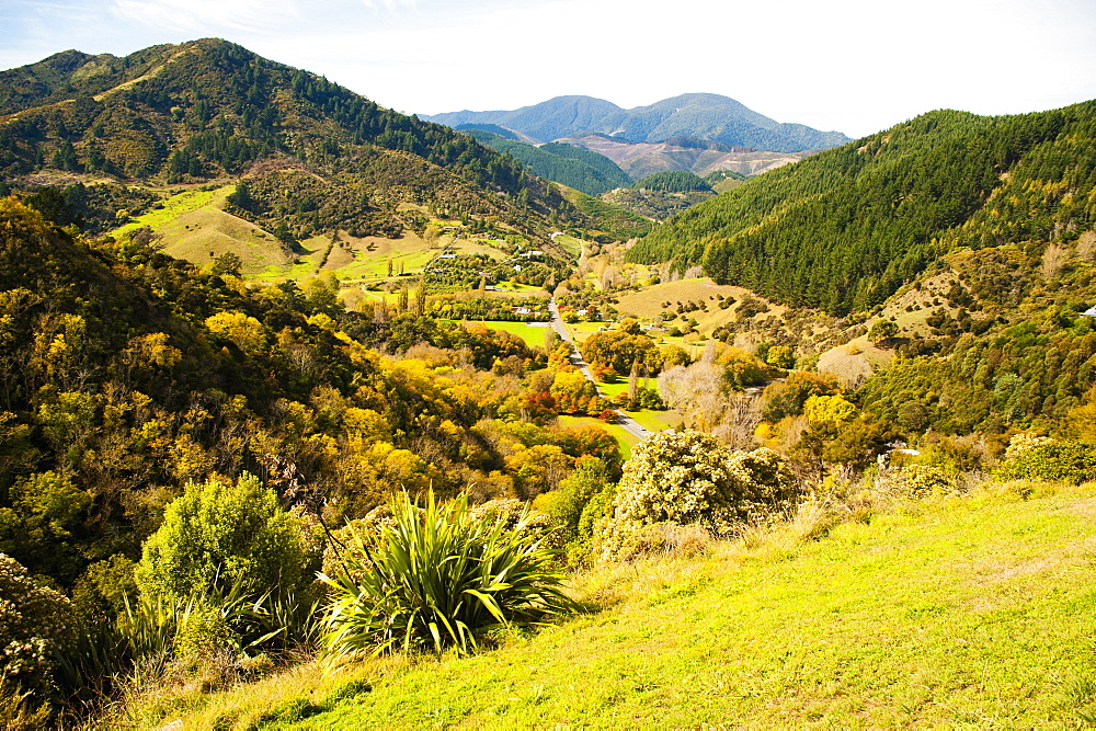 Landscape taken from the centre of New Zealand, Nelson Hill, Nelson, South Island, New Zealand, Pacific 