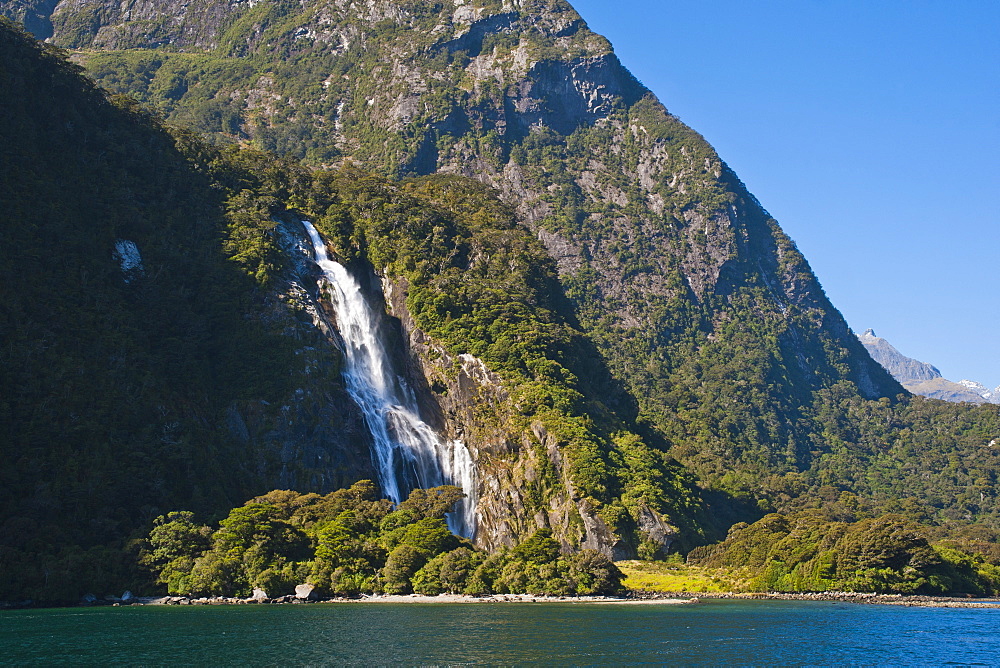 Lady Bowen Falls, the tallest waterfall at Milford Sound, Fiordland National Park, UNESCO World Heritage Site, South Island, New Zealand, Pacific 