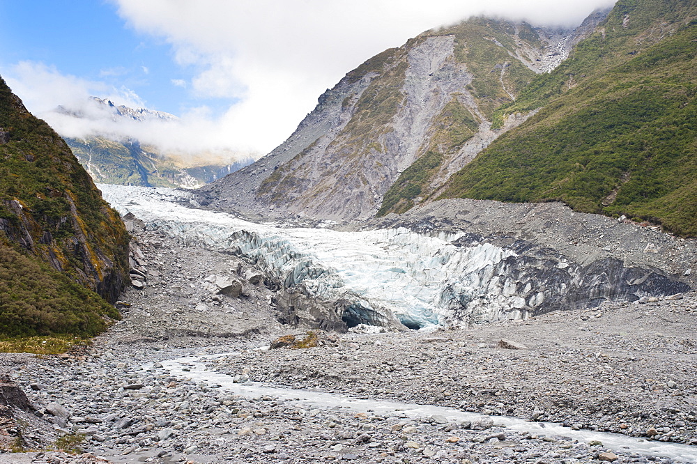 Glacier melt water river, Fox Glacier, Westland National Park, UNESCO World Heritage Site, South Island, New Zealand, Pacific 