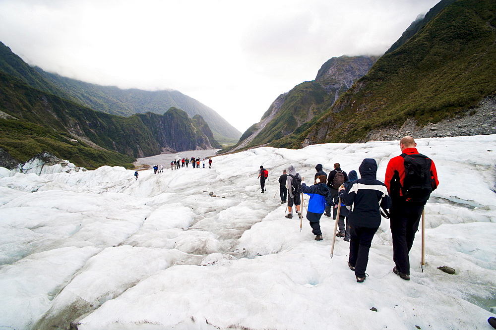 Tourists on Fox Glacier, Westland National Park, UNESCO World Heritage Site, South Island, New Zealand, Pacific 