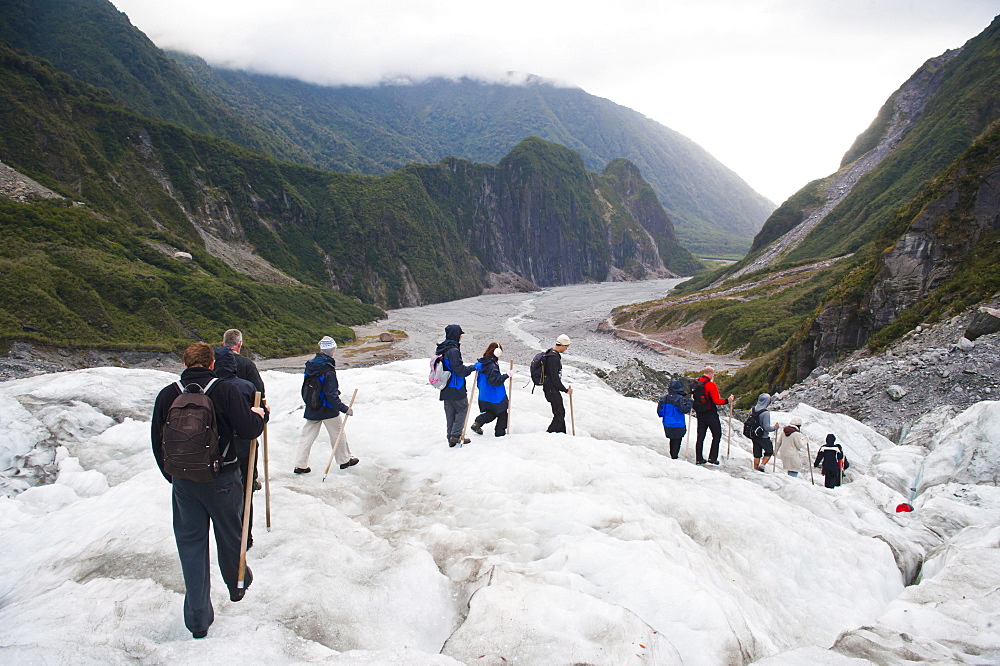 Tourists walking on Fox Glacier, Westland National Park, UNESCO World Heritage Site, South Island, New Zealand, Pacific 