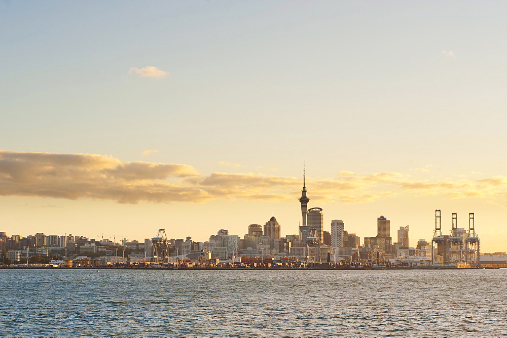 Auckland city skyline at sunset, Auckland, North Island, New Zealand, Pacific 