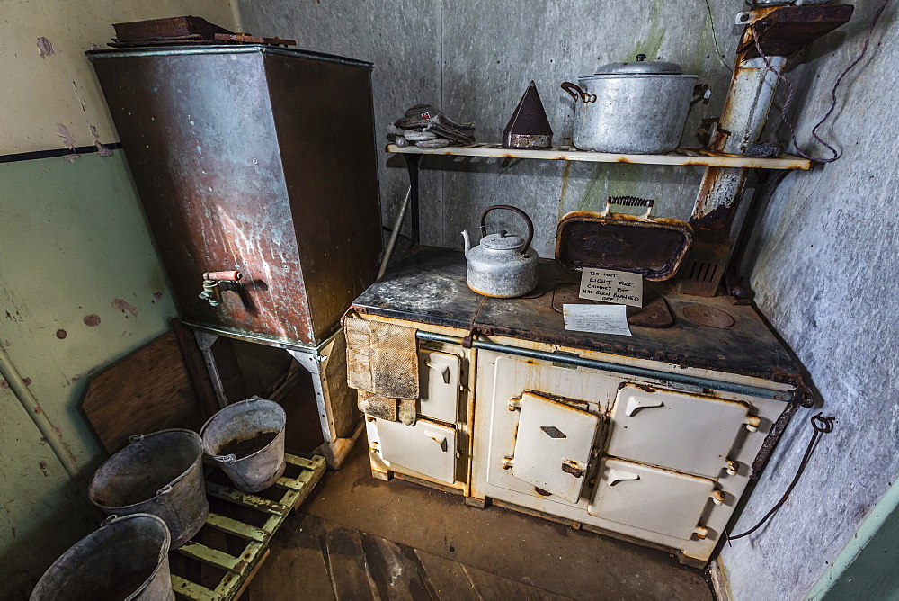 British Research Base W, abandoned and left in 1959 on Detaille Island, Crystal Sound, below the Antarctic Circle, Antarctica, Polar Regions