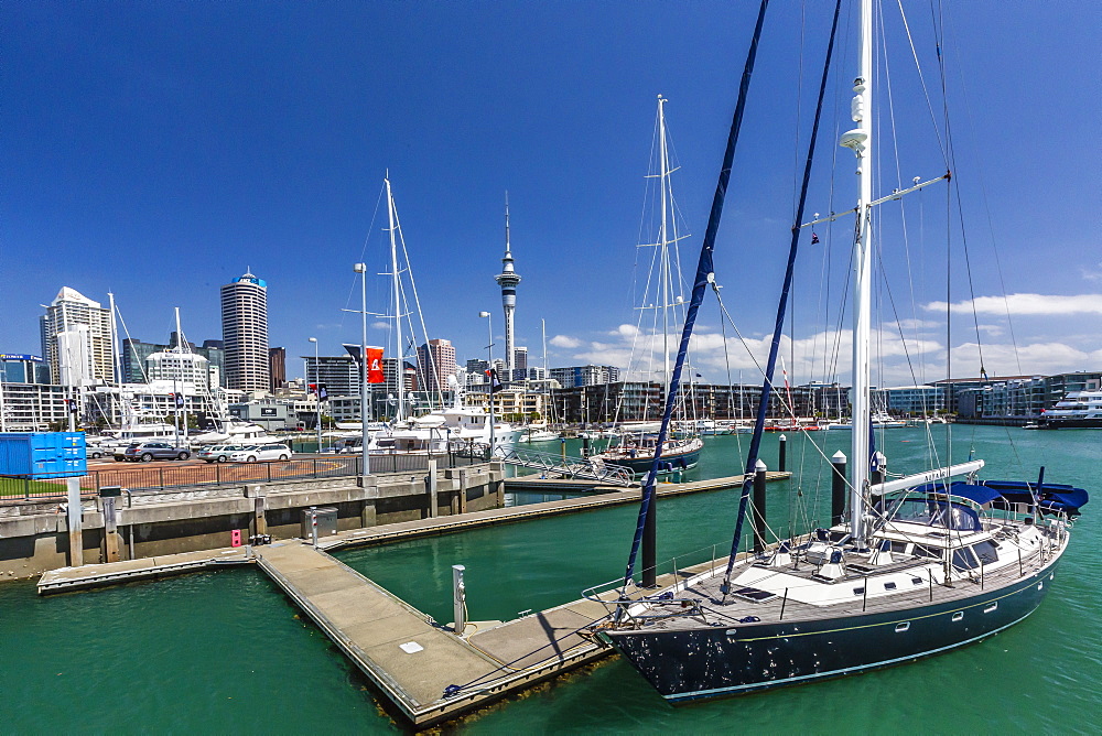 View of the city of Auckland from Auckland Harbour, North Island, New Zealand, Pacific