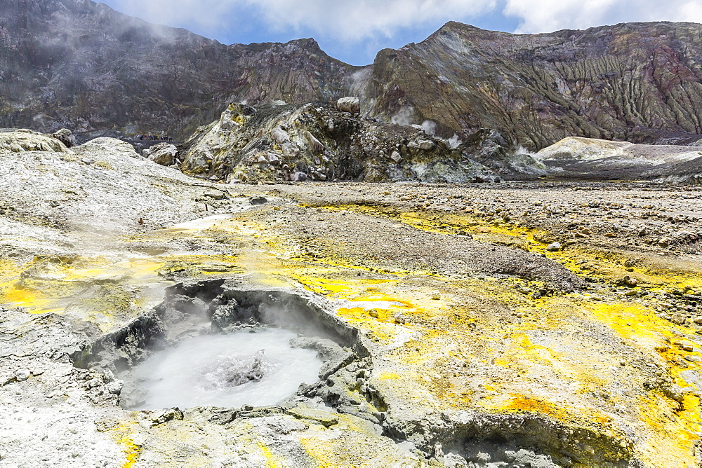 An active andesite stratovolcano on White Island, off the east side of North Island, New Zealand, Pacific