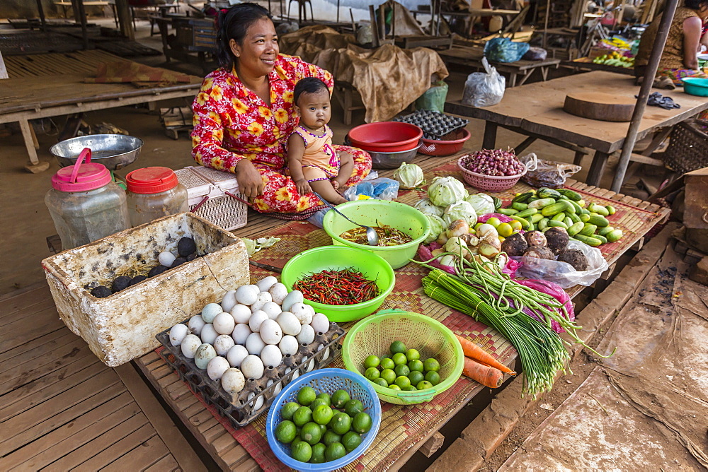 Local market in the village of Angkor Ban, on the banks of the Mekong River, Battambang Province, Cambodia, Indochina, Southeast Asia, Asia