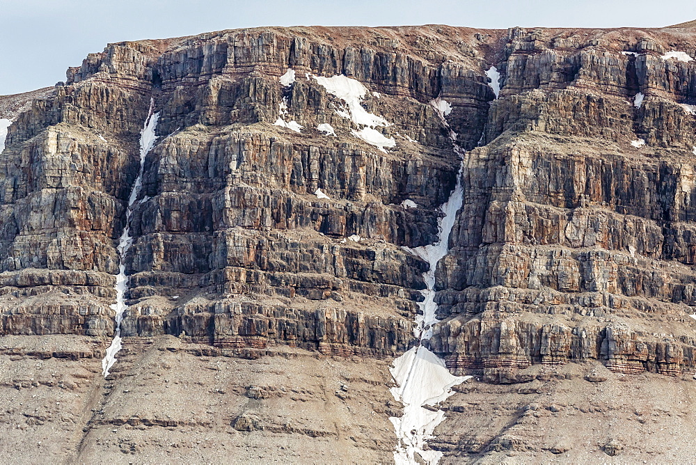 View of sedimentary layers from Cape Hay, Bylot Island, Nunavut, Canada, North America