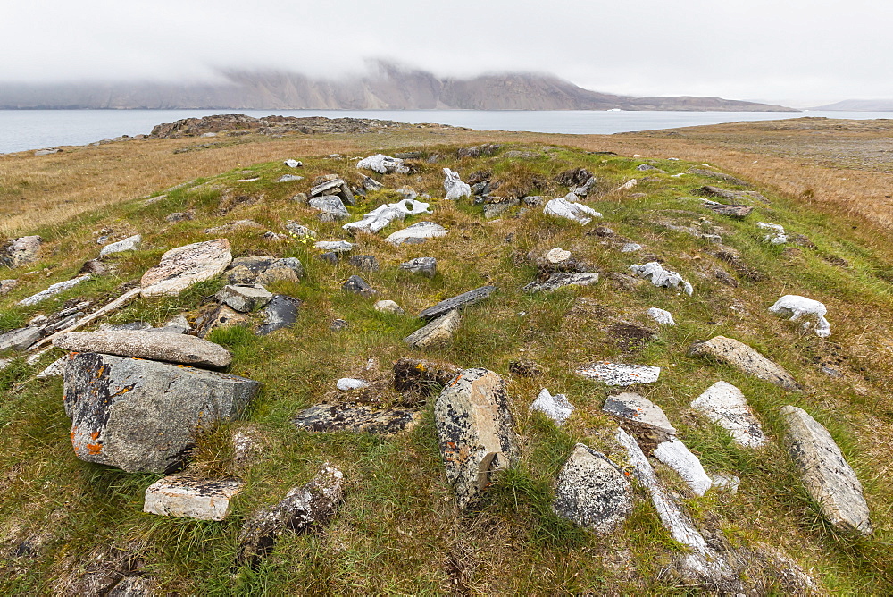 Thule house remains in Dundas Harbour, Devon Island, Nunavut, Canada, North America