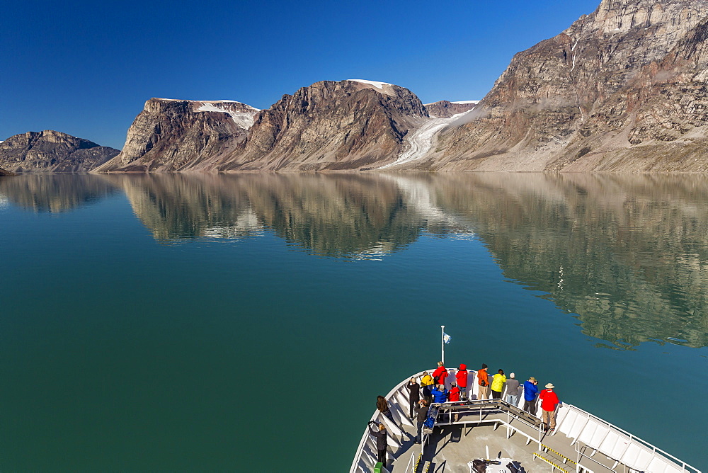 The Lindblad Expeditions ship National Geographic Explorer in Icy Arm, Baffin Island, Nunavut, Canada, North America