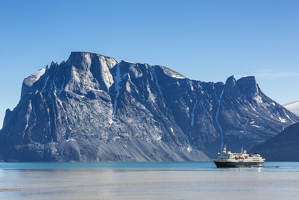 The Lindblad Expeditions ship National Geographic Explorer in Icy Arm, Baffin Island, Nunavut, Canada, North America