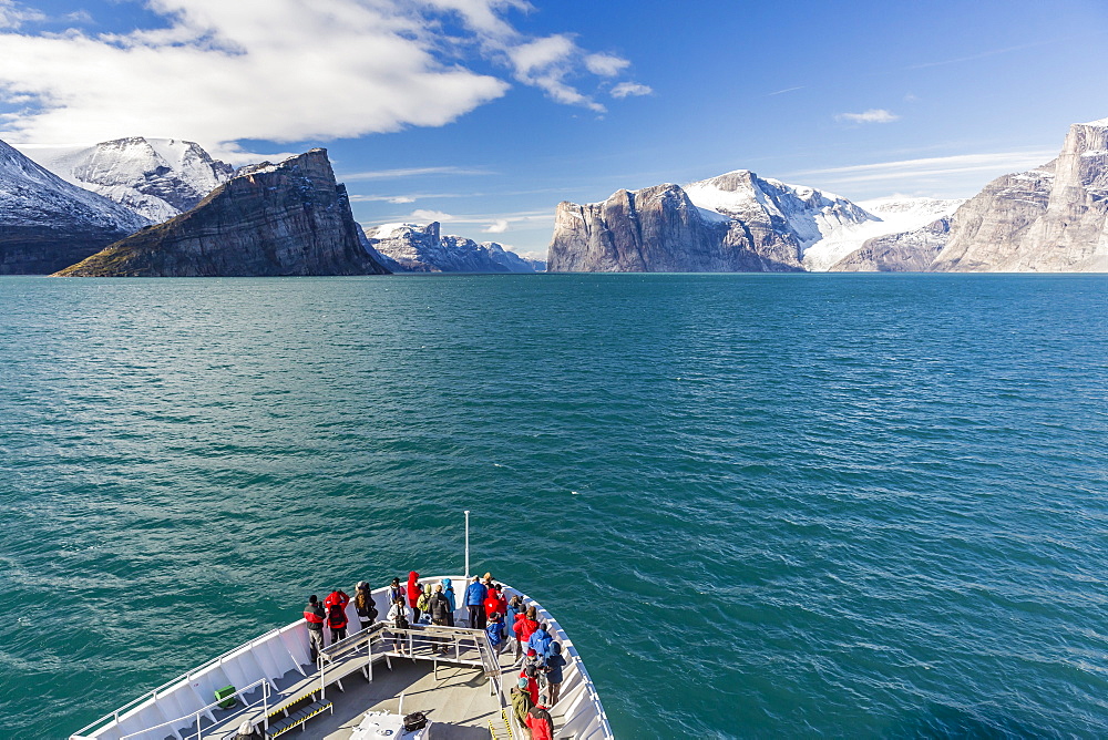 The Lindblad Expeditions ship National Geographic Explorer in Icy Arm, Baffin Island, Nunavut, Canada, North America