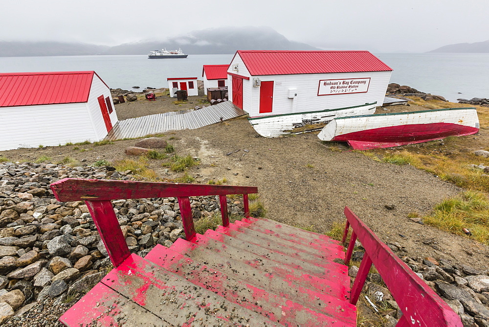 The Lindblad Expeditions ship National Geographic Explorer anchored off Pangnirtung, Nunavut, Canada, North America