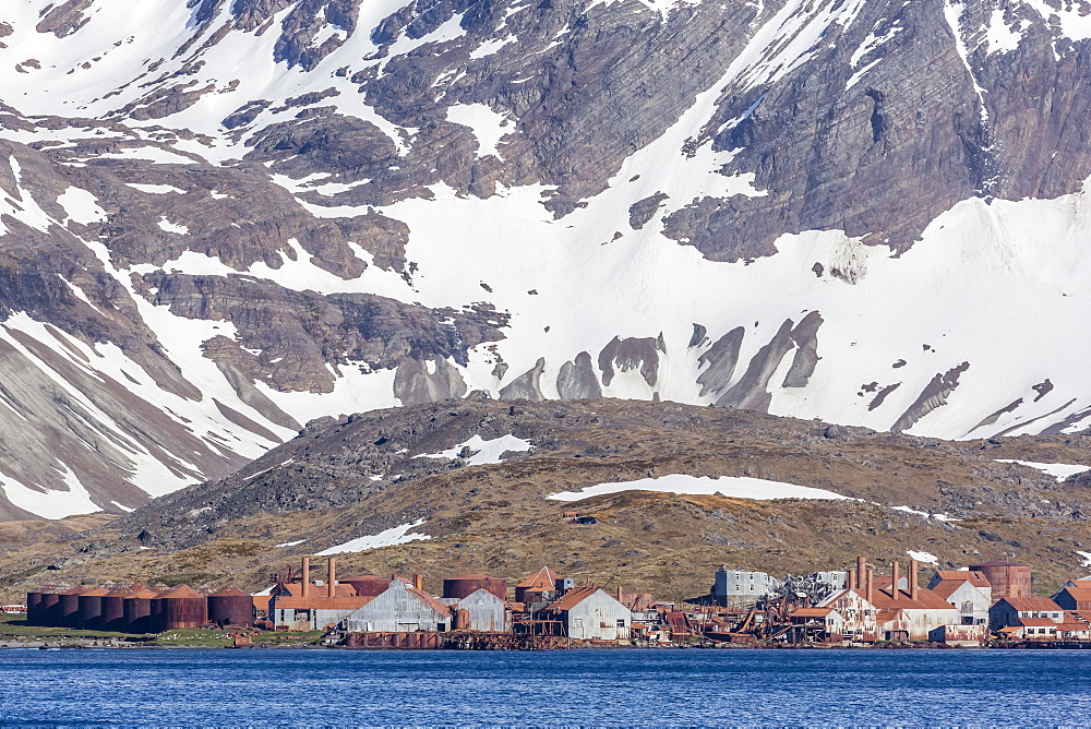 Remains of the abandoned Christian Salvesen and Co. Ltd. whaling station at Leith Harbour, South Georgia, UK Overseas Protectorate, Polar Regions