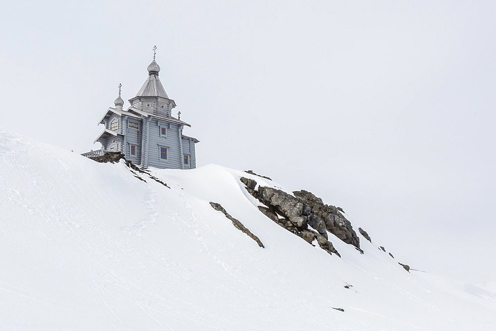 Exterior view of the Trinity Church at Belingshausen Russian Research Station, King George Island, South Shetland Island Group, Antarctica, Polar Regions