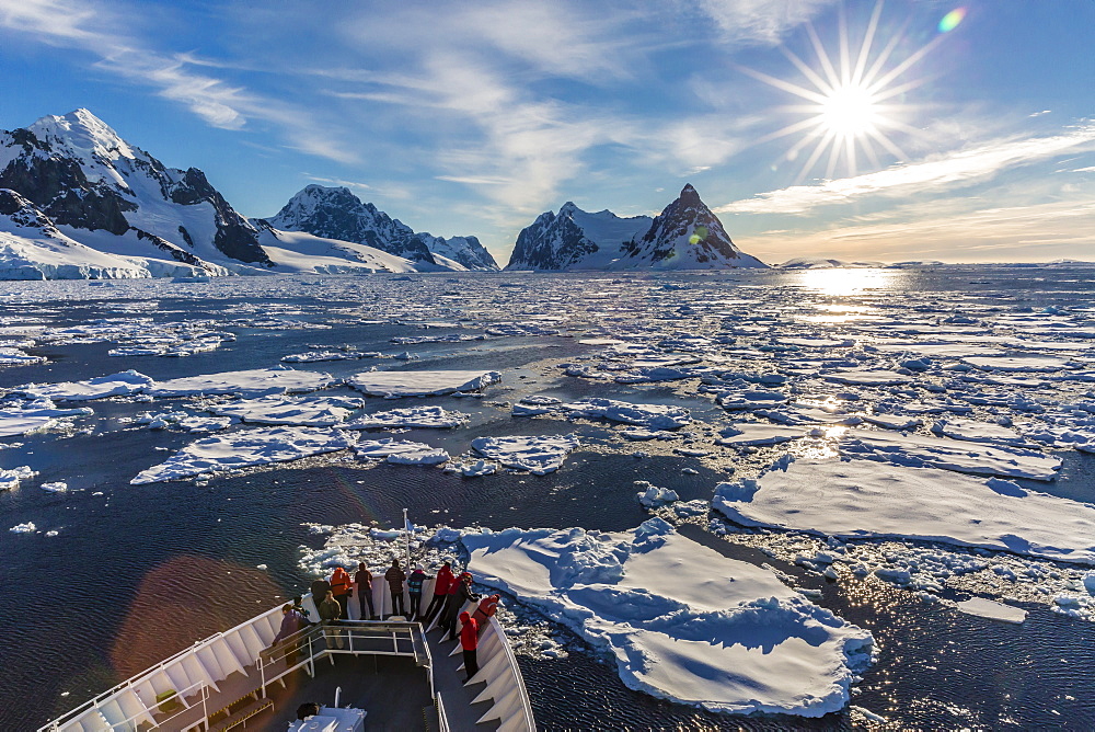 The Lindblad Expeditions ship National Geographic Explorer in the Lemaire Channel, Antarctica, Polar Regions