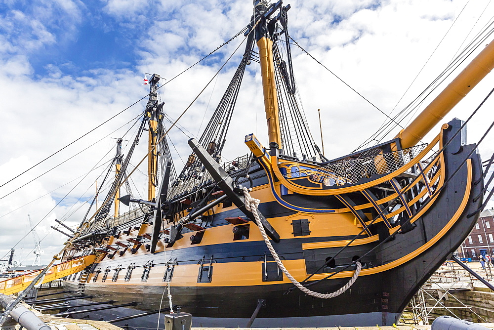 Exterior view of the HMS Victory, on display in Portsmouth, Hampshire, England, United Kingdom, Europe