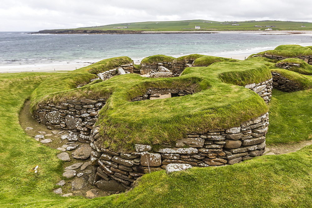 Excavated 5000 year old village site of Skara Brae, UNESCO World Heritage Site, on Mainland Island, Orkney Archipelago, Scotland, United Kingdom, Europe