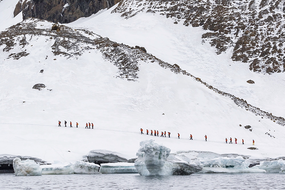 Lindblad Expeditions guests from the National Geographic Explorer at Brown Bluff, Weddell Sea, Antarctica, Polar Regions