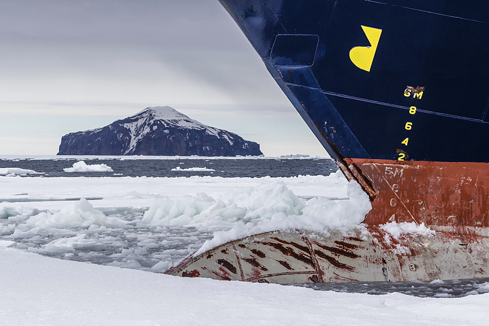 The Lindblad Expeditions ship National Geographic Explorer in Shorefast Ice, Antarctic Sound, Antarctica, Polar Regions