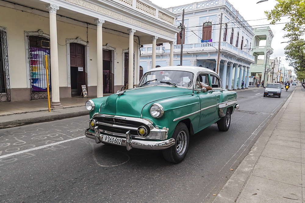 Classic 1950s Chevrolet Bel Air taxi, locally known as almendrones in the town of Cienfuegos, Cuba, West Indies, Caribbean, Central America