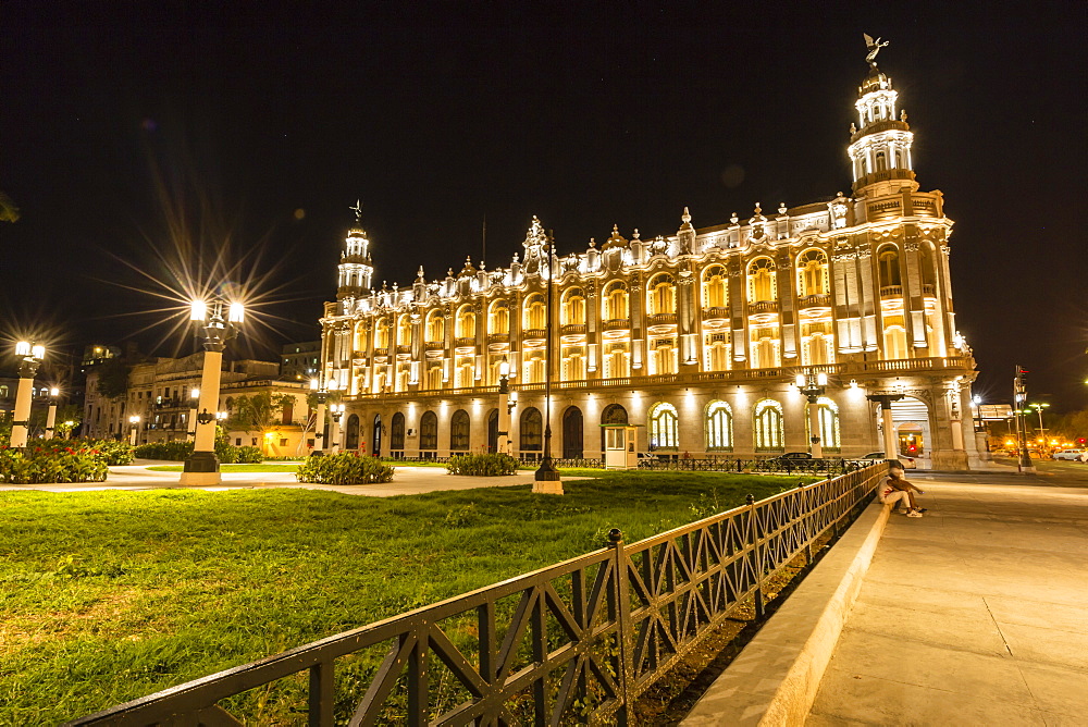 Night photography of the Gran Teatro de la Habana, Havana, Cuba, West Indies, Central America