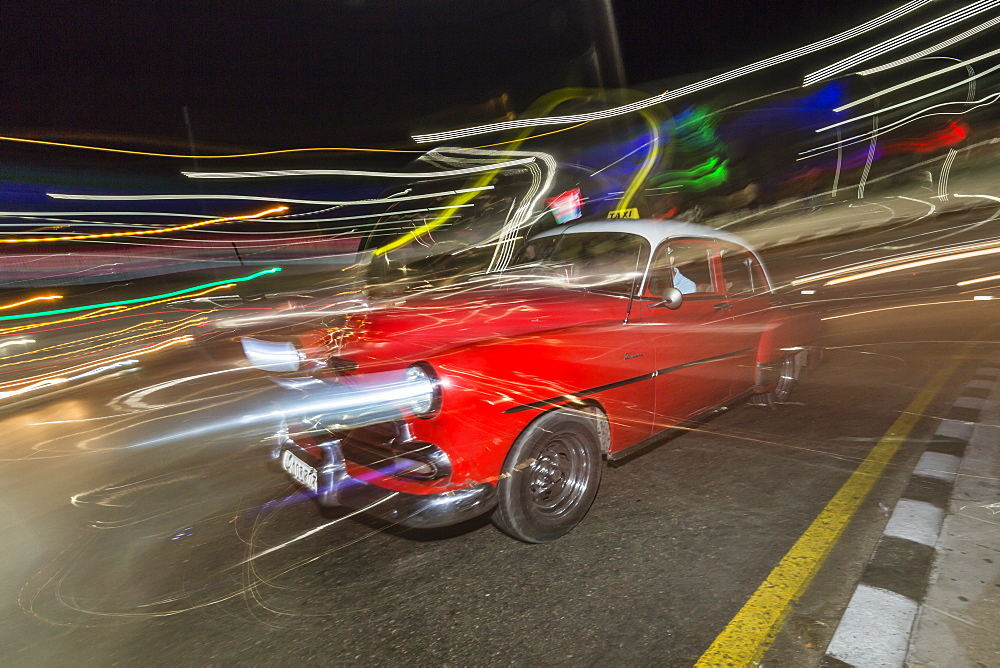 Classic American car being used as a taxi, locally known as almendrones, Havana, Cuba, West Indies, Central America