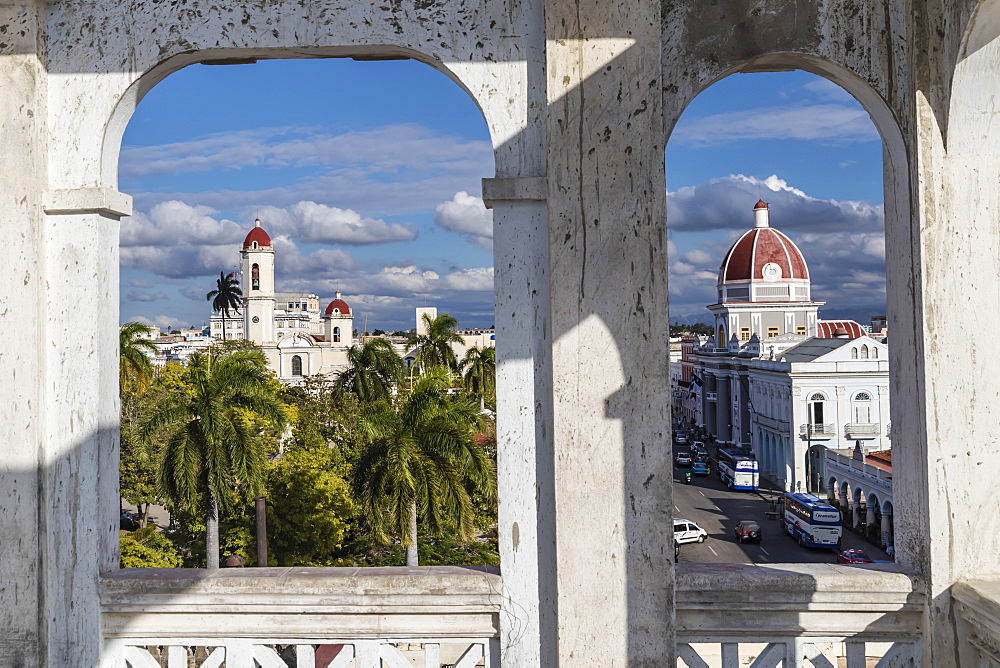 Catedral de la Purisima Concepcion on left, and Antiguo Ayuntamiento on right, Cienfuegos, UNESCO World Heritage Site, Cuba, West Indies, Central America