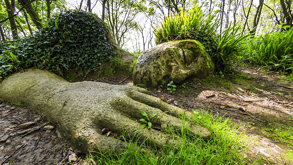 The Mud Maid plant and rock sculpture at the Lost Gardens of Heligan, Cornwall, England, United Kingdom, Europe