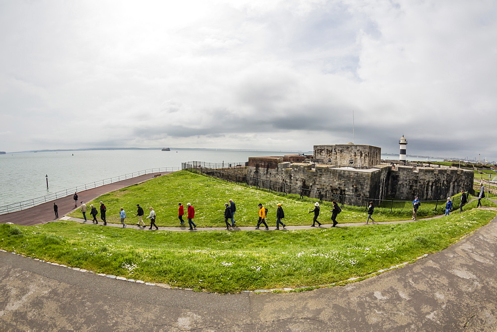 Tourists at the grounds of the Southsea Castle in Portsmouth, Hampshire, England, United Kingdom, Europe