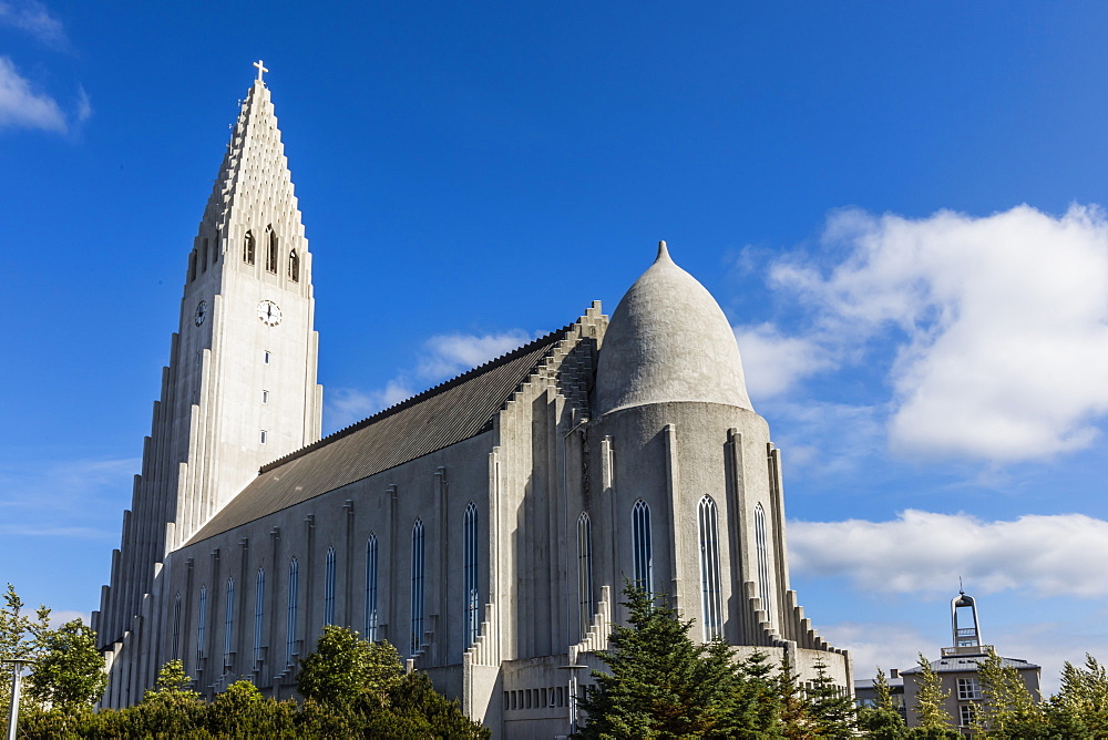 Exterior view of Hallgrimskirkja, the largest Lutheran church in Reykjavik, Iceland, Polar Regions