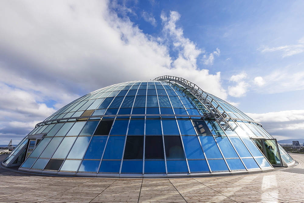 Exterior view of The Perlan Museum, converted hot water tanks in Reykjavik, Iceland, Polar Regions