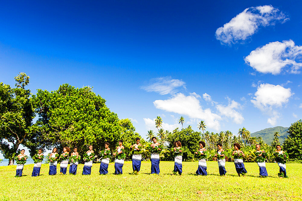 Children from the township of Waitabu perform traditional dance on Taveuni Island, Republic of Fiji, South Pacific Islands, Pacific