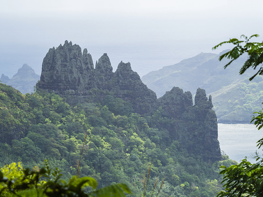 The rugged coastline of Nuku Hiva Island, Marquesas, French Polynesia, South Pacific, Pacific