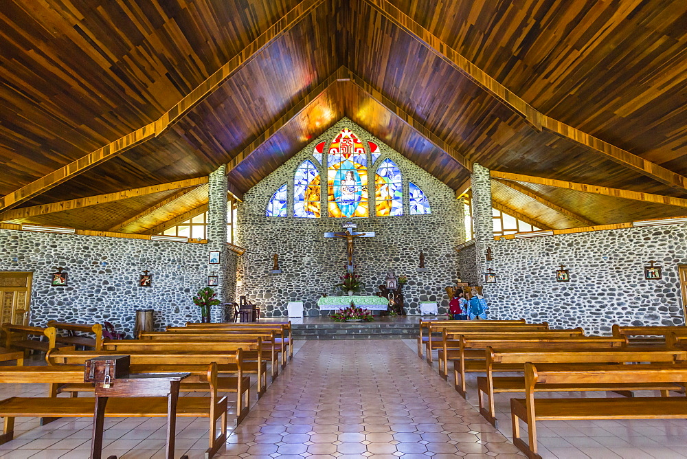 Interior view of the Catholic Church in the town of Vaitahu on the island of Tahuata, Marquesas, French Polynesia, South Pacific, Pacific