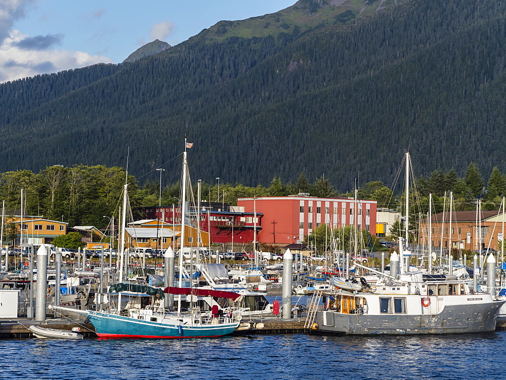 A view of the commercial fishing docks in Sitka, Baranof Island, Southeast Alaska, United States of America