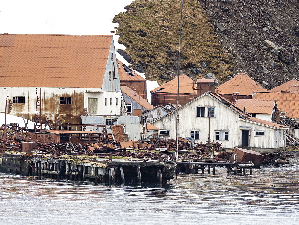 The abandoned and dilapidated whaling station at Leith Harbour, Stromness Bay, South Georgia Island, Atlantic Ocean