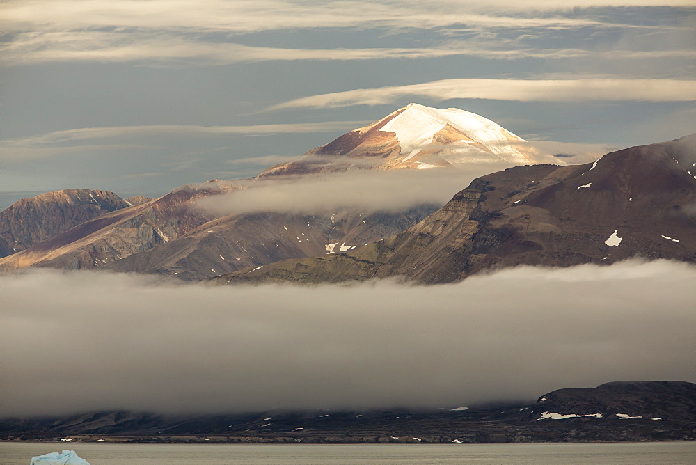 Ice-capped Mountain in Kong Oscar Fjord, Northeast Greenland, Polar Regions