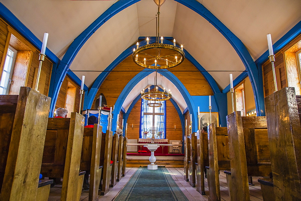 Inuit village church, Ittoqqortoormiit, Scoresbysund, Northeast Greenland, Polar Regions