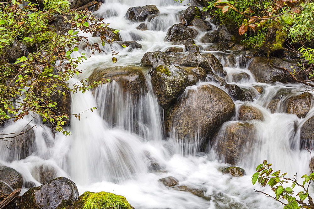 Small waterfall near Mendenhall Glacier, Southeast Alaska, United States of America, North America 