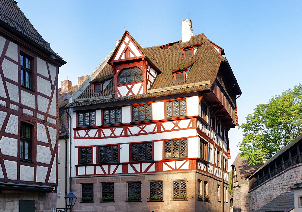 Albrecht Duerer House, Place of work and life of the artist Albrecht Duerer 1471-1528, Tiergaertnertorplatz Square, Nuremberg, Middle Franconia, Bavaria, Germany