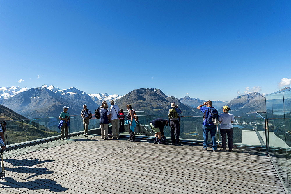 Observation platform, Muottas Muragl, Pontresina, Upper Engadin, Canton of Graubuenden, Switzerland