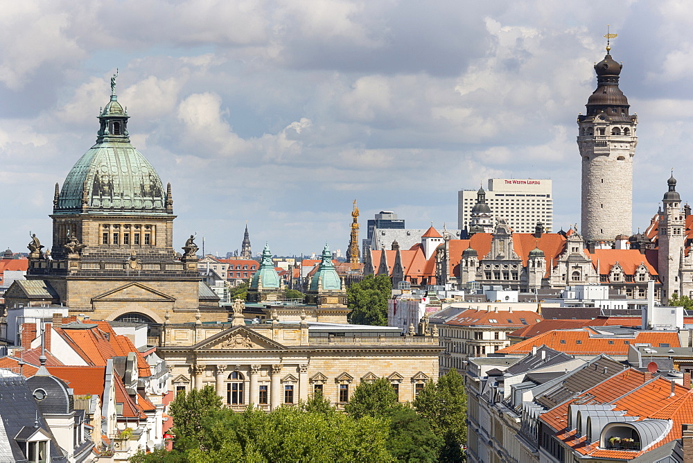 Cityscape with Federal Administrative Court and New Town Hall, Leipzig, Saxony, Germany