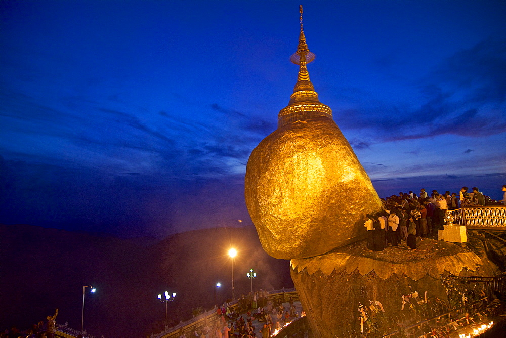 Buddhist pilgrims at the Golden Rock to celebrate November fuell moon Tazaungdaing, Kyaiktiyo, Mon State, Myanmar