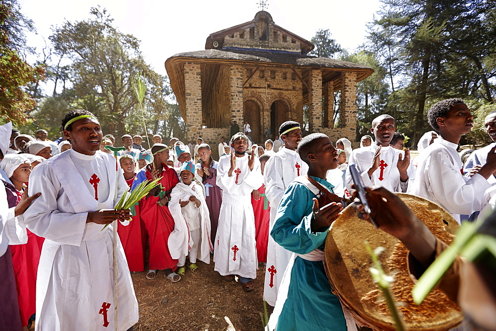 Members of convent school celebrating, Debre Berhan Selassie, Gondar, Amhara region, Ethiopia