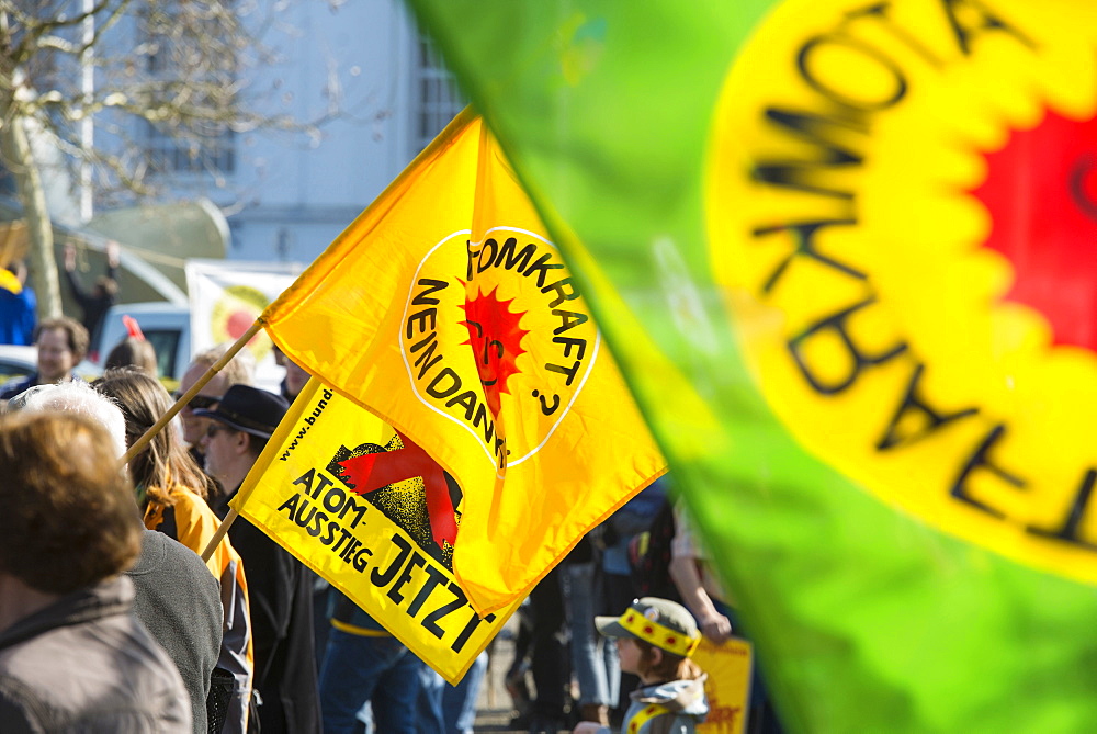 Demonstration against nuclear power in front of the atomic power plant in Fessenheim, Fessenheim, Alsace, France