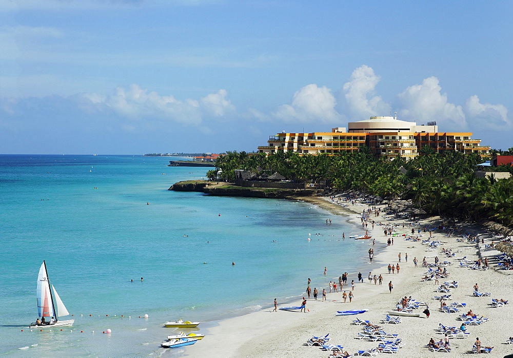 People at beach, Hotel Melia Varadero in background, Varadero, Matanzas, Cuba, West Indies