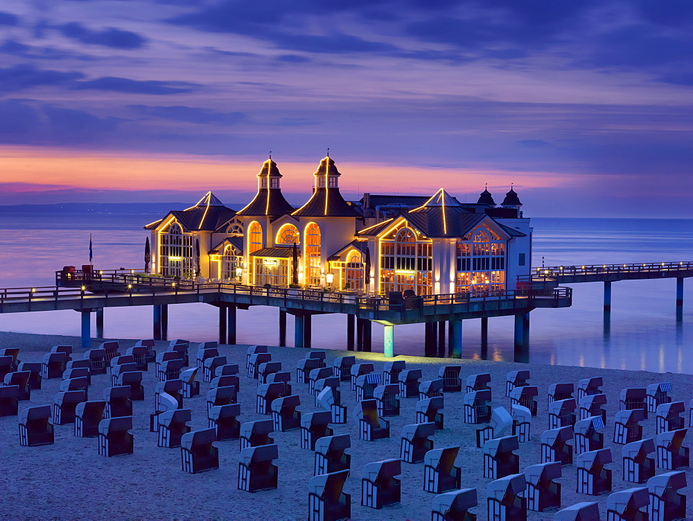 Pier in the evening, Sellin, Ruegen, Mecklenburg-Western Pomerania, Germany