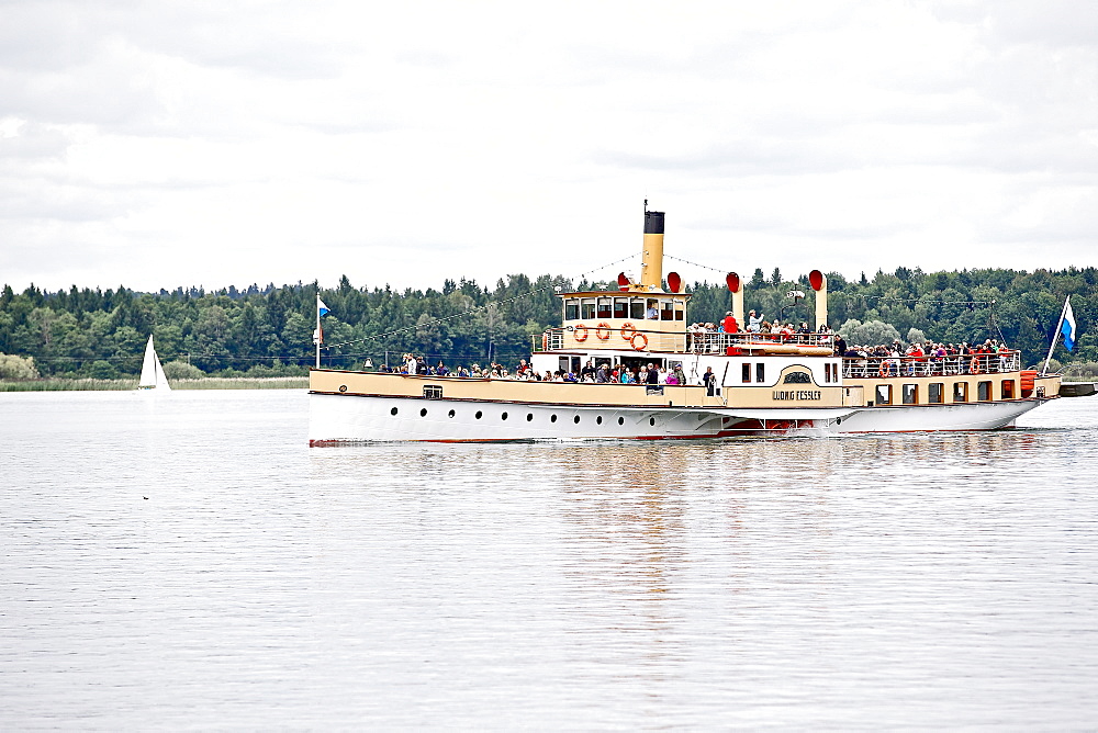 Paddle steamer on lake Chiemsee, Chiemgau, Bavaria, Germany