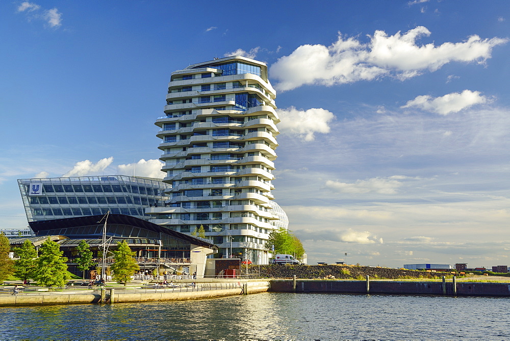 Marco Polo Tower with Grasbrookhafen, Hafencity, Hamburg, Germany