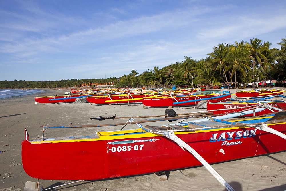 Fishing boats at Pug-Os Beach near Laoag City, Ilocos Norte province on the main island Luzon, Philippines, Asia